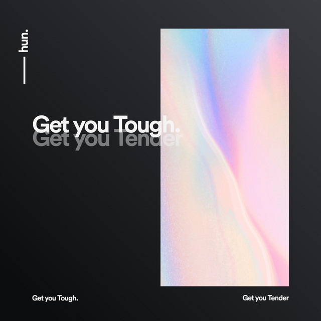 Cover for Get you Tough. Get you Tender: a tall panel of pale iridescent light on near-black, the title set twice — once solid, once ghosted beneath it.