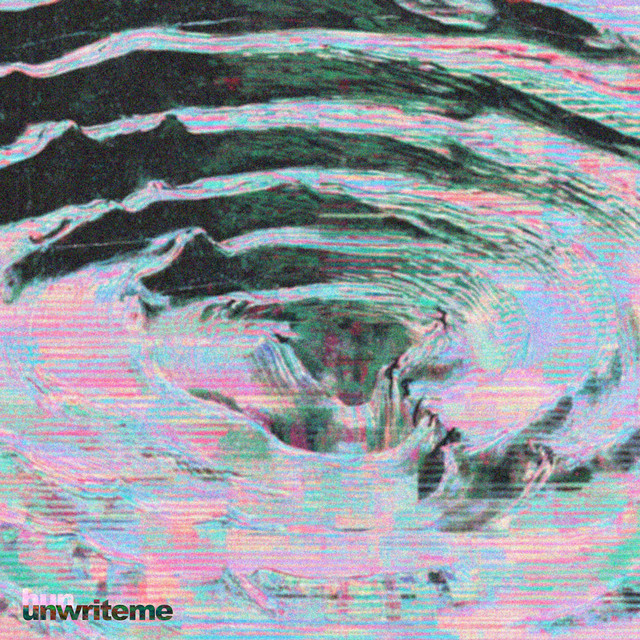 Cover for unwriteme: a scan-lined, glitched swirl in mint and pink, the title set small at the bottom left.
